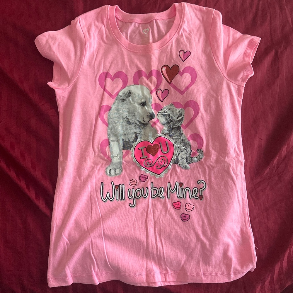 Pink XL Kids Nightgown with Cat & Heart Print
